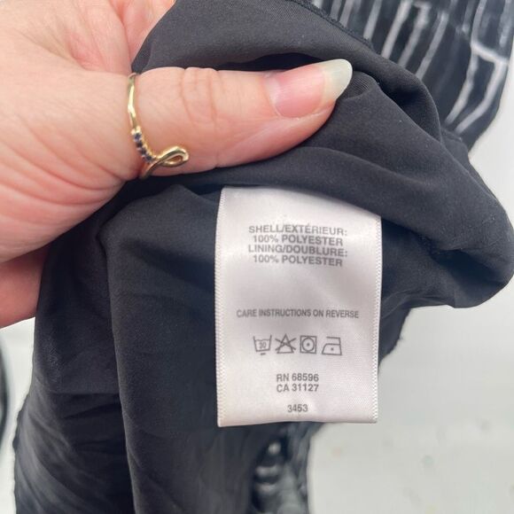 DKNY DKNYC A Line Dress Silk Printed Short Sleeve Key Hole Neck Black Small - Picture 14 of 15